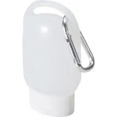 Gel nettoyant mains personnalisable Squeeky en flacon givré blanc avec mousqueton argenté