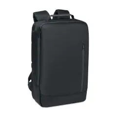 Sac à dos ordinateur personnalisé BOSTON noir en jacquard avec poche frontale zippée verticale et poignée de portage