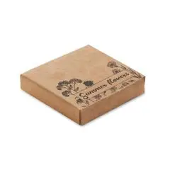 Boîte en carton kraft illustrée Summer flowers contenant un disque de graines de fleurs publicitaires à semer