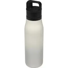 Bouteille isotherme SMART blanche en inox recyclé avec couvercle noir à anse, vue de face sur fond blanc