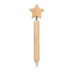 Stylo bambou personnalisé STARPEN au corps en bois clair surmonté d'une étoile à cinq branches, vue de face