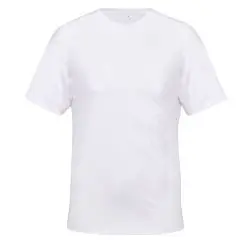 T-shirt sport unisexe personnalisable blanc en polyester recyclé, col rond, manches courtes, découpes aux emmanchures