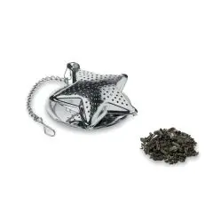 Infuseur à thé étoile en acier inoxydable personnalisable STARFILTER avec chaînette, coupelle et thé en vrac