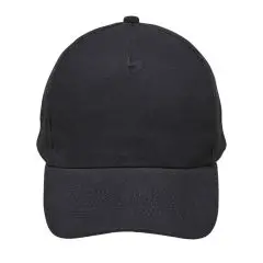Casquette LONGCHAMP noire 5 panneaux en coton twill, visière surpiquée vue de face sur fond blanc