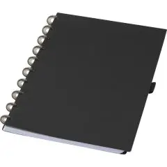 Agenda publicitaire personnalisé SMART noir à couverture souple PU et anneaux à disques gris fumé