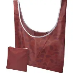 Sac shopping pliable personnalisé Edy bordeaux sublimé avec anses à biais blanc et sa pochette de rangement