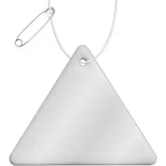 Réflecteur de sécurité triangulaire en PVC blanc aux angles arrondis avec cordon et épingle, attache personnalisable