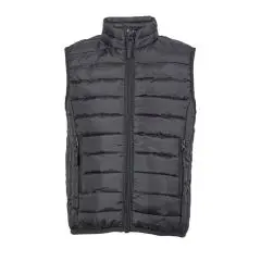 Doudoune sans manches enfant personnalisable noire, matelassage horizontal, col montant et poches zippées