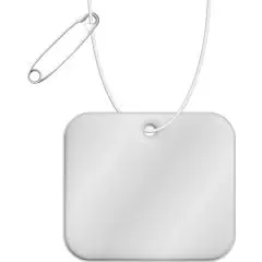 Accessoire réfléchissant rectangulaire XL en PVC blanc aux angles arrondis avec œillet, cordon et épingle