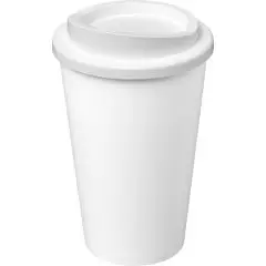 Gobelet isotherme publicitaire AMERICANO POP blanc de 350 ml à double paroi avec couvercle à bec, vue de face