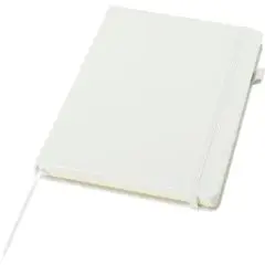 Carnet personnalisé publicitaire A5 blanc Liss avec couverture rigide, élastique, ruban marque-page et passe-stylo