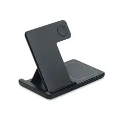 Chargeur sans fil personnalisé DOCK3 noir déplié avec support téléphone, chargeur de montre et base pour écouteurs