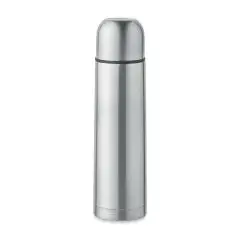 Thermos personnalisé 500 ml en inox recyclé argent mat, bouchon arrondi et liseré sombre, vue de face sur fond blanc