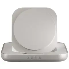 Chargeur magnétique personnalisé Zens blanc à pavé incliné sur socle, recharge sans fil Qi2 15 W, vue de face