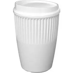 Gobelet réutilisable personnalisé Cirrus POP blanc avec bande nervurée isolante et couvercle à clipser