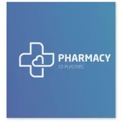 Enveloppe de pansements anti-ampoules personnalisés imprimée en bleu avec logo croix de pharmacie blanc