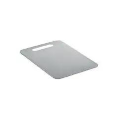 Planche à découper personnalisée PLATI en acier inoxydable argenté aux angles arrondis avec poignée ajourée