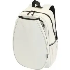 Sac à dos padel personnalisé coloris grès avec compartiment raquette arrondi, zips noirs et poche en filet