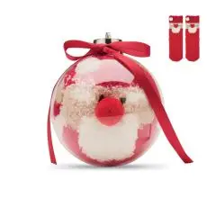 Chaussettes Père Noël personnalisées en boule transparente avec ruban rouge et paire de chaussettes