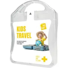 Kit de voyage enfant personnalisable MyKit en boîtier transparent à poignée, visuel Kids Travel jaune