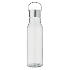 Gourde RPET personnalisée 600 ml transparente avec bouchon en acier inoxydable et anse de transport intégrée