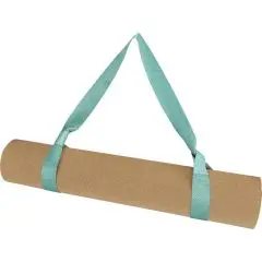 Sangle tapis de yoga personnalisée UNI vert d'eau sublimée attachée autour d'un tapis de yoga roulé marron