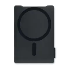 Porte-cartes magnétique personnalisé MACARD noir en ABS recyclé avec cercle d'aimantation vu de face