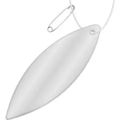 Pendentif réfléchissant personnalisé en ellipse effilée de PVC blanc argenté, cordon blanc et épingle de sûreté