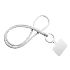 Tour de cou téléphone personnalisable Tubyard blanc avec languette d'attache carrée et anneau, tube souple