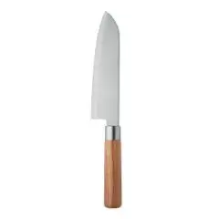 Couteau de chef personnalisable SLICE à lame inox satinée et manche en bois de hêtre, vue de face