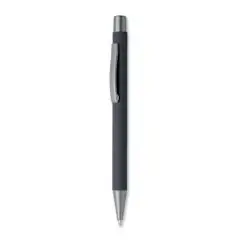 Stylo aluminium personnalisé NALI noir au revêtement caoutchouté avec clip, bouton et pointe métalliques