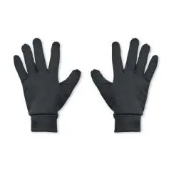 Paire de gants tactiles personnalisés noirs en polyester fin avec poignets ajustés pour le sport