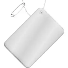 Attache réfléchissante personnalisée rectangulaire blanche argentée avec cordon blanc et épingle de sûreté