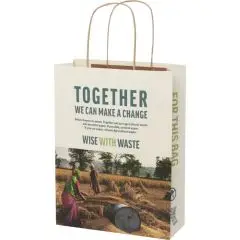 Sac papier écologique personnalisé blanc cassé à poignées torsadées, imprimé d’une photo de récolte en couleur