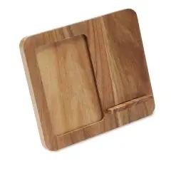 Chargeur sans fil personnalisé FINWOOD en bois d'acacia avec cadre photo encastré et rebord support téléphone