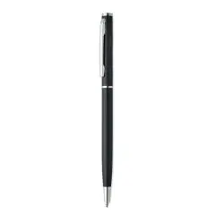 Stylo aluminium personnalisé NIMES noir à mécanisme twist avec clip et pointe chromés, vu de profil