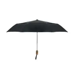 Parapluie pliable 21 pouces publicitaire DRIP noir ouvert avec manche en bambou et toit ventilé