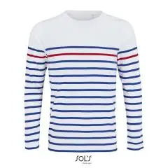 Tee-shirt femme manches longues personnalisable Matelot LSL, rayures bleu roi sur fond blanc et filet rouge