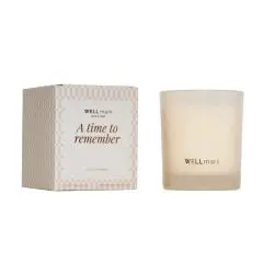 Bougie cadeau personnalisable Echoes of Kindness en verre avec cire rose pâle et coffret clair à motif