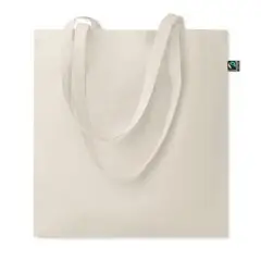 Sac coton équitable personnalisé beige à longues anses, toile naturelle 180 g/m² présentée à plat