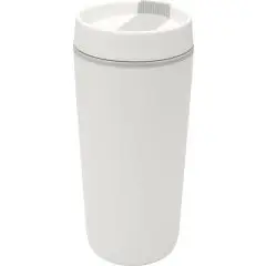 Gobelet plastique personnalisable Sedona blanc mat 480 ml avec couvercle et anneau gris clair