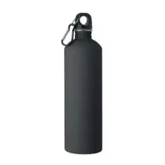 Gourde inox recyclé personnalisable REBIG MOSS SOFT 750 ml noire mate avec bouchon et mousqueton, vue de face