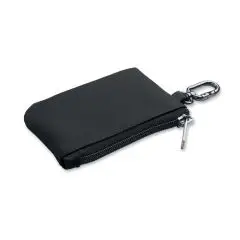 Porte-monnaie personnalisable GUARDO noir en PU souple avec fermeture zippée et mousqueton métallique