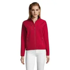 Veste softshell femme personnalisée RADIAN WOMEN rouge piment portée zippée, col montant et poches zippées