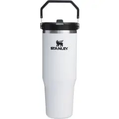 Gobelet isotherme Stanley IceFlow 2.0 blanc 890 ml avec paille rabattable et poignée pliante noire