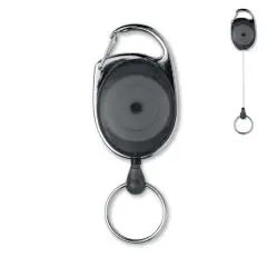 Porte-badge enrouleur publicitaire ARRONSA noir translucide avec mousqueton métal et anneau porte-clés