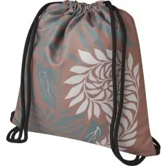 Sac à dos ficelle personnalisé Cal vieux rose sublimé de feuilles blanches et vert sauge, cordon tressé noir