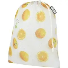 Sac vrac personnalisé blanc en polyester recyclé imprimé en sublimation de tranches d'orange avec cordon de serrage