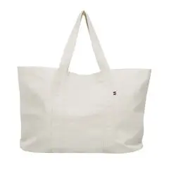 Grand sac cabas personnalisé TRISTAN XL en coton recyclé coloris naturel avec galon tricolore, vue de face