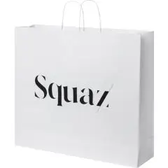 Grand sac kraft blanc personnalisé à poignées torsadées, format à l'italienne avec logo noir élégant imprimé